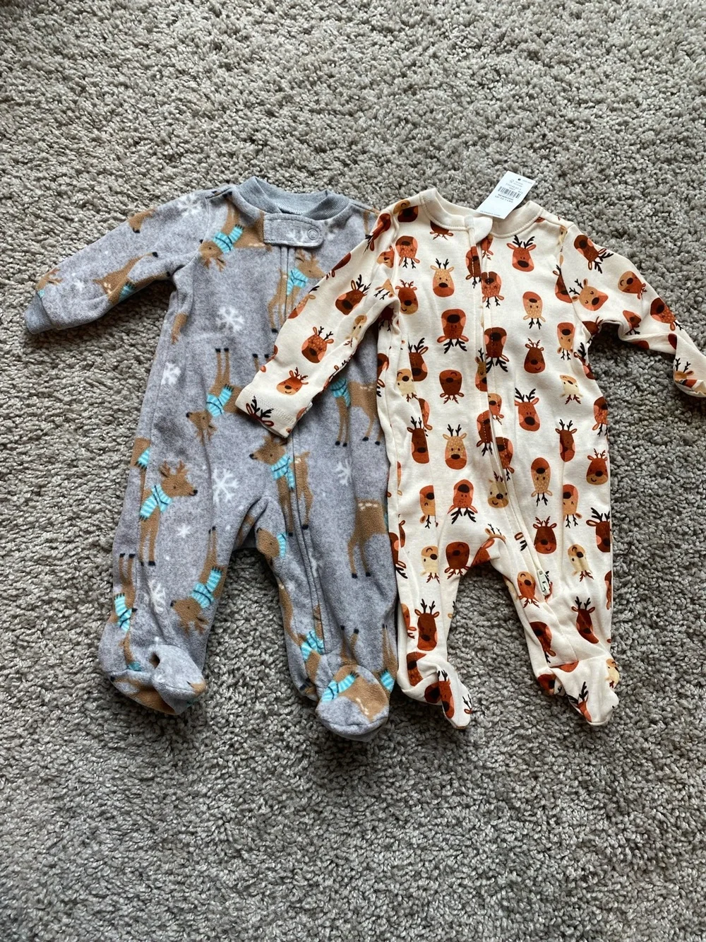 Cozy Reindeer Print Footed One-Piece Pajamas - Gray & Cream
